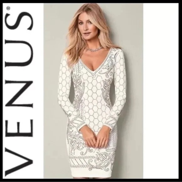 VENUS Dresses & Skirts - Venus white gold studded cocktail dress